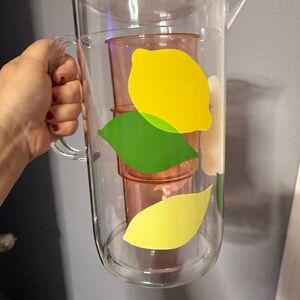 Lemon Print Plastic Pitcher with Cups